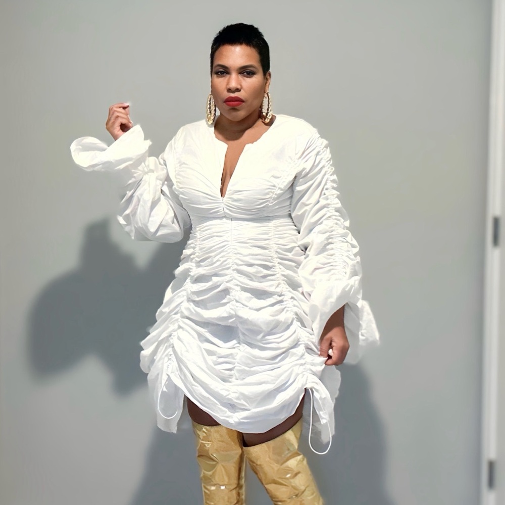Elegant White Ruched Dress